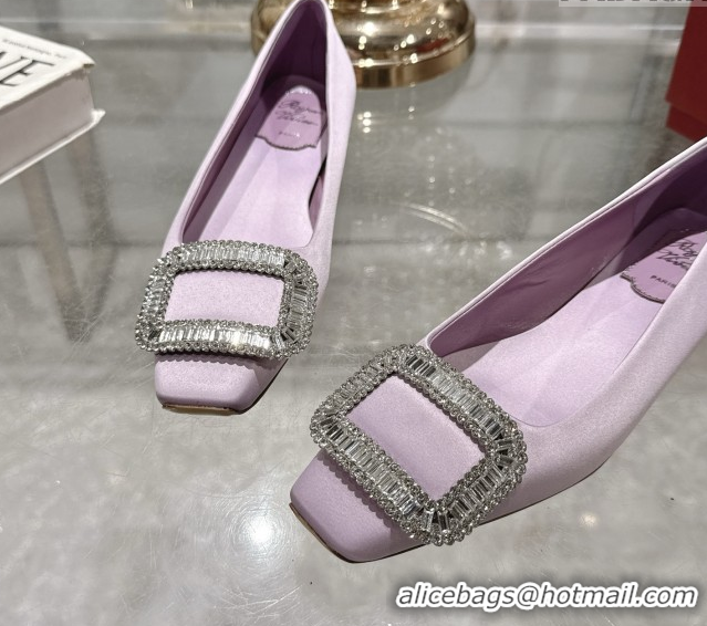 Good Quality Roger Vivier Belle Vivier Ballerinas in Satin with Crystal Buckle Light Pink 5073109