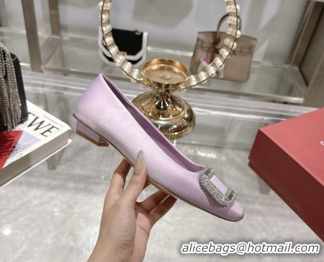 Good Quality Roger Vivier Belle Vivier Ballerinas in Satin with Crystal Buckle Light Pink 5073109