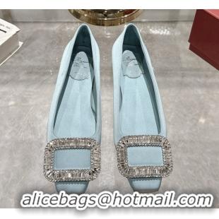Best Product Roger Vivier Belle Vivier Ballerinas in Satin with Crystal Buckle Light Blue 5073111