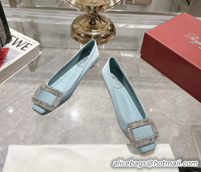 Best Product Roger Vivier Belle Vivier Ballerinas in Satin with Crystal Buckle Light Blue 5073111