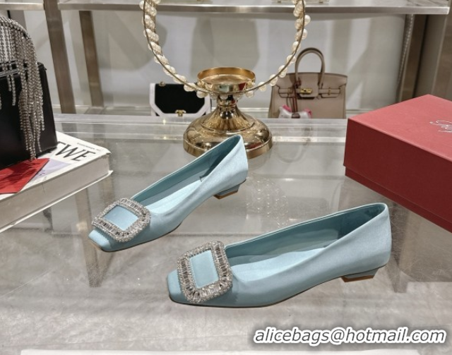 Best Product Roger Vivier Belle Vivier Ballerinas in Satin with Crystal Buckle Light Blue 5073111