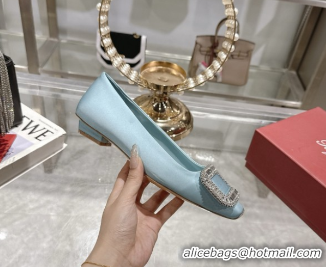 Best Product Roger Vivier Belle Vivier Ballerinas in Satin with Crystal Buckle Light Blue 5073111