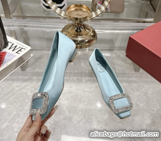 Best Product Roger Vivier Belle Vivier Ballerinas in Satin with Crystal Buckle Light Blue 5073111