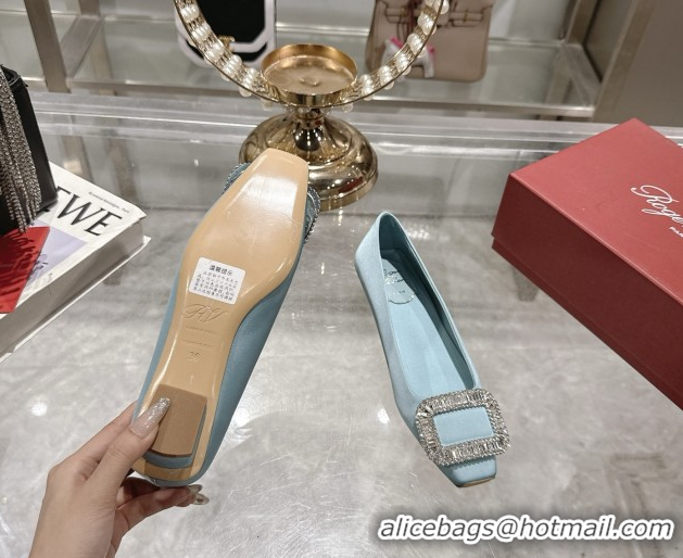 Best Product Roger Vivier Belle Vivier Ballerinas in Satin with Crystal Buckle Light Blue 5073111
