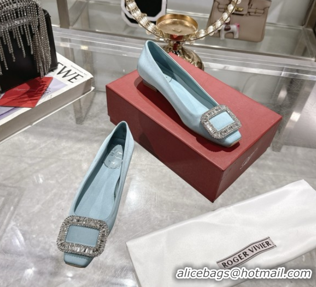 Best Product Roger Vivier Belle Vivier Ballerinas in Satin with Crystal Buckle Light Blue 5073111