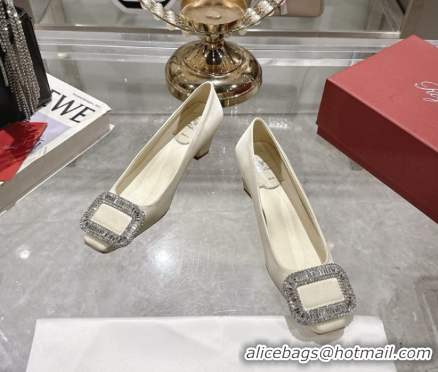 Grade Quality Roger Vivier Belle Vivier Pumps in Satin with Crystal Buckle 4.5cm Heel White 5073112