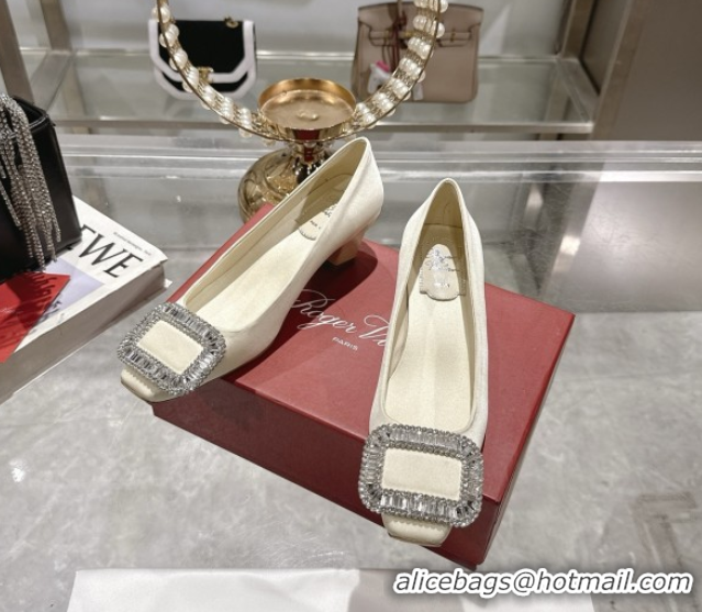 Grade Quality Roger Vivier Belle Vivier Pumps in Satin with Crystal Buckle 4.5cm Heel White 5073112