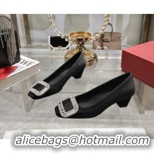 Low Price Roger Vivier Belle Vivier Pumps in Satin with Crystal Buckle 4.5cm Heel Black 5073116