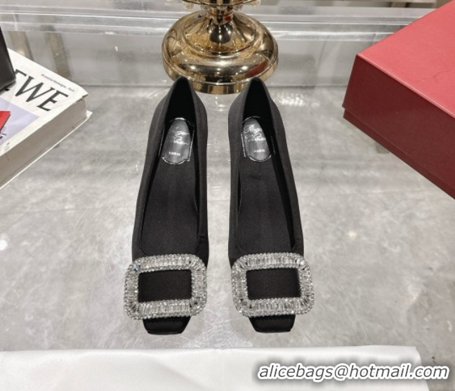 Low Price Roger Vivier Belle Vivier Pumps in Satin with Crystal Buckle 4.5cm Heel Black 5073116