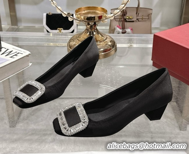 Low Price Roger Vivier Belle Vivier Pumps in Satin with Crystal Buckle 4.5cm Heel Black 5073116