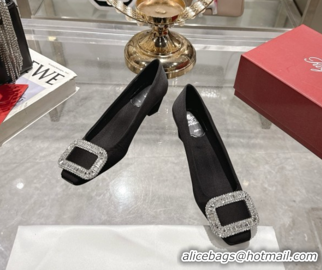 Low Price Roger Vivier Belle Vivier Pumps in Satin with Crystal Buckle 4.5cm Heel Black 5073116