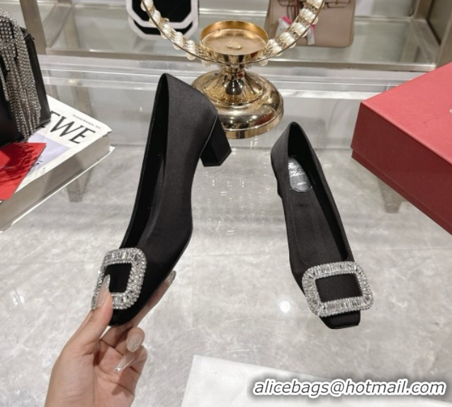 Low Price Roger Vivier Belle Vivier Pumps in Satin with Crystal Buckle 4.5cm Heel Black 5073116