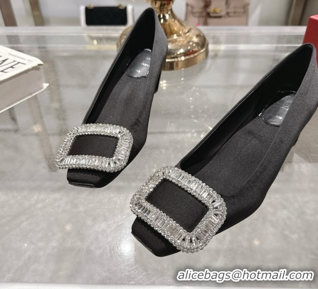 Low Price Roger Vivier Belle Vivier Pumps in Satin with Crystal Buckle 4.5cm Heel Black 5073116