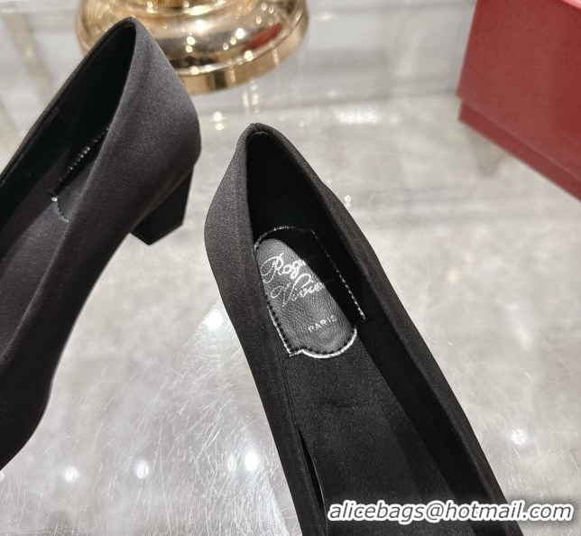 Low Price Roger Vivier Belle Vivier Pumps in Satin with Crystal Buckle 4.5cm Heel Black 5073116