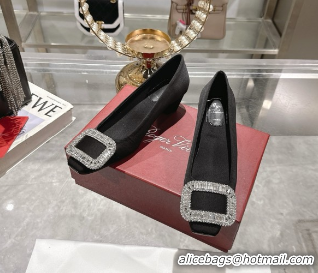 Low Price Roger Vivier Belle Vivier Pumps in Satin with Crystal Buckle 4.5cm Heel Black 5073116