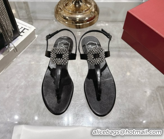 Top Design Roger Vivier Viv' by the Sea Sandals in Calfskin Black 080107