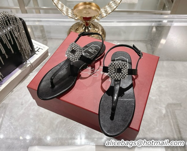 Top Design Roger Vivier Viv' by the Sea Sandals in Calfskin Black 080107