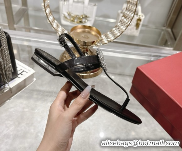 Top Design Roger Vivier Viv' by the Sea Sandals in Calfskin Black 080107
