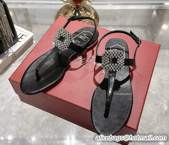 Top Design Roger Vivier Viv' by the Sea Sandals in Calfskin Black 080107