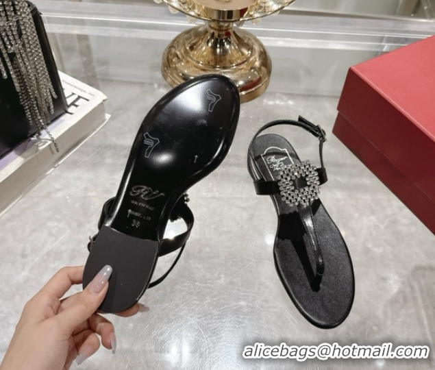 Top Design Roger Vivier Viv' by the Sea Sandals in Calfskin Black 080107