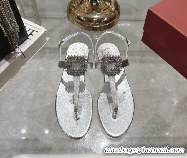 Shop Duplicate Roger Vivier Viv' by the Sea Sandals in Calfskin Silver 5080108