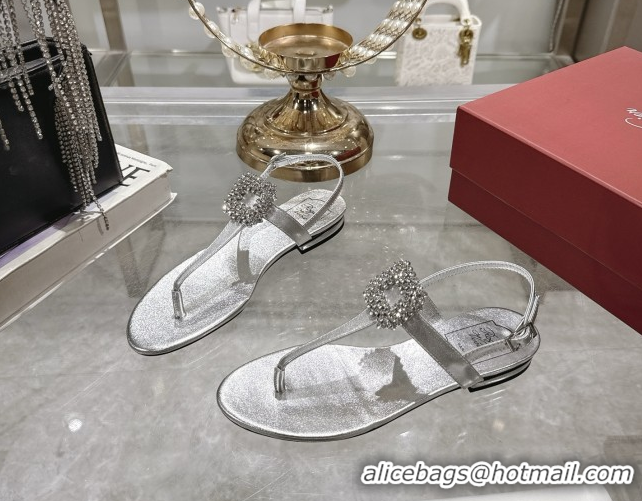 Shop Duplicate Roger Vivier Viv' by the Sea Sandals in Calfskin Silver 5080108