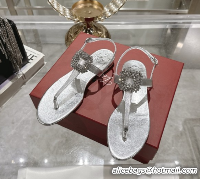 Shop Duplicate Roger Vivier Viv' by the Sea Sandals in Calfskin Silver 5080108