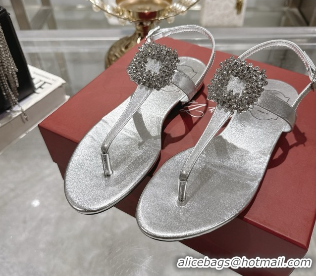 Shop Duplicate Roger Vivier Viv' by the Sea Sandals in Calfskin Silver 5080108
