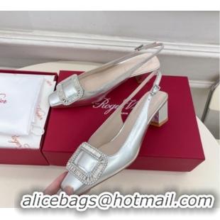 Shop Cheap Roger Vivier Belle Vivier Slingback Pumps with Crystal Buckle 4.5cm Heel Silver 5080112