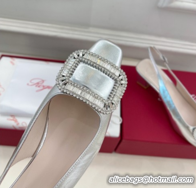 Shop Cheap Roger Vivier Belle Vivier Slingback Pumps with Crystal Buckle 4.5cm Heel Silver 5080112