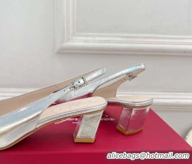 Shop Cheap Roger Vivier Belle Vivier Slingback Pumps with Crystal Buckle 4.5cm Heel Silver 5080112