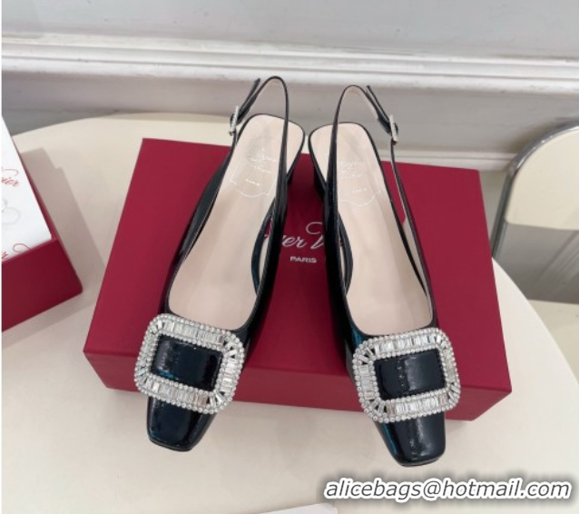 Classic Hot Roger Vivier Belle Vivier Slingback Pumps with Crystal Buckle 4.5cm Heel Black 5080113