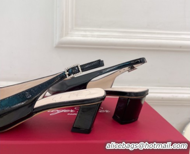 Classic Hot Roger Vivier Belle Vivier Slingback Pumps with Crystal Buckle 4.5cm Heel Black 5080113