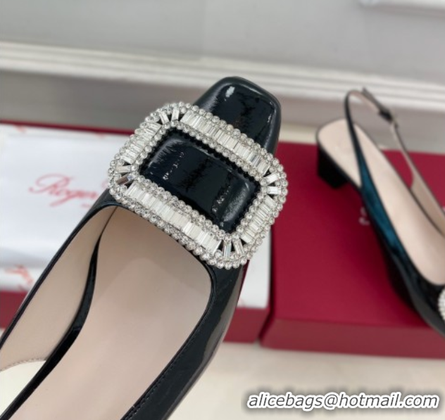 Classic Hot Roger Vivier Belle Vivier Slingback Pumps with Crystal Buckle 4.5cm Heel Black 5080113