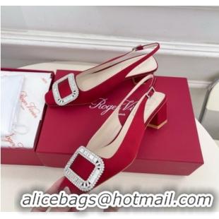 Generous Roger Vivier Belle Vivier Slingback Pumps with Crystal Buckle 4.5cm Heel Red Satin 5080116