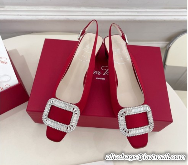 Generous Roger Vivier Belle Vivier Slingback Pumps with Crystal Buckle 4.5cm Heel Red Satin 5080116