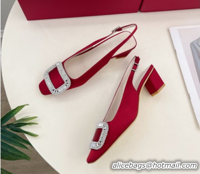 Generous Roger Vivier Belle Vivier Slingback Pumps with Crystal Buckle 4.5cm Heel Red Satin 5080116
