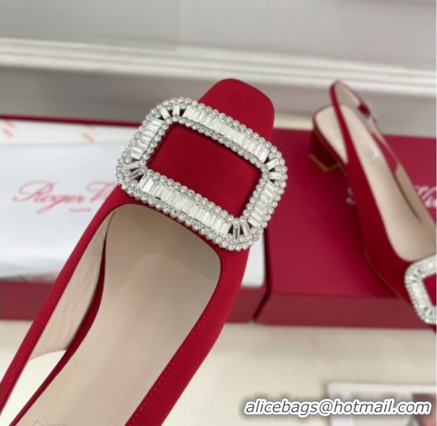 Generous Roger Vivier Belle Vivier Slingback Pumps with Crystal Buckle 4.5cm Heel Red Satin 5080116