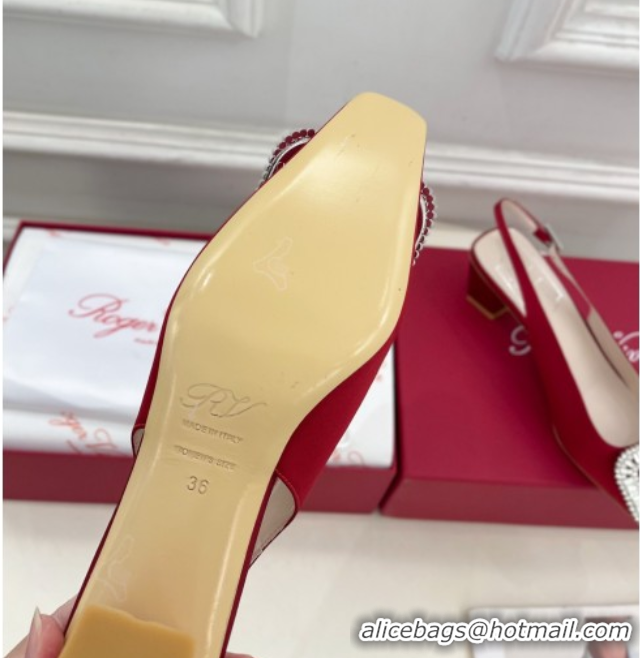 Generous Roger Vivier Belle Vivier Slingback Pumps with Crystal Buckle 4.5cm Heel Red Satin 5080116
