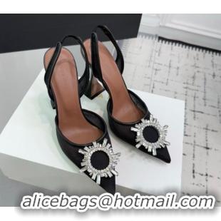 Good Quality Amina Muaddi Begum Embellished Slingback Pumps 9.5cm in Mesh and Strass Buckle Black 50604117