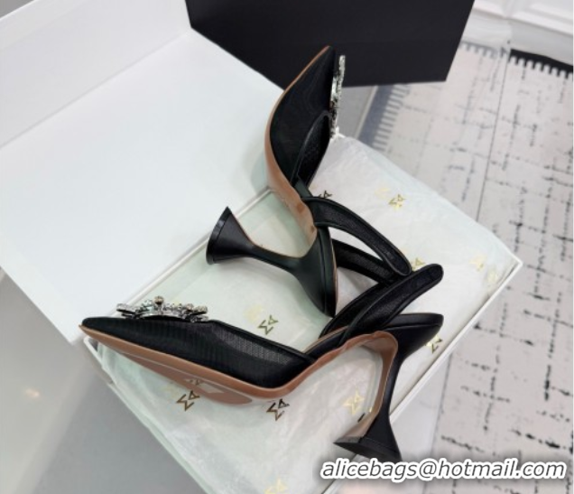 Good Quality Amina Muaddi Begum Embellished Slingback Pumps 9.5cm in Mesh and Strass Buckle Black 50604117