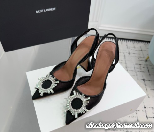 Good Quality Amina Muaddi Begum Embellished Slingback Pumps 9.5cm in Mesh and Strass Buckle Black 50604117