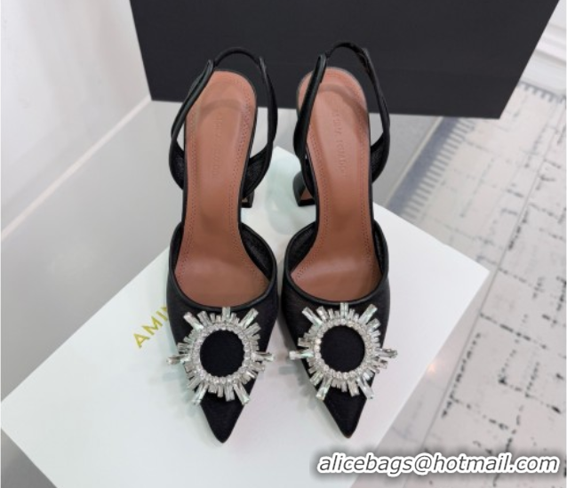 Good Quality Amina Muaddi Begum Embellished Slingback Pumps 9.5cm in Mesh and Strass Buckle Black 50604117