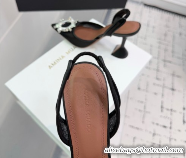 Good Quality Amina Muaddi Begum Embellished Slingback Pumps 9.5cm in Mesh and Strass Buckle Black 50604117
