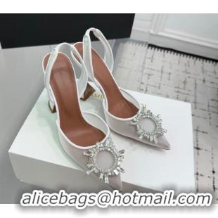 Shop Duplicate Amina Muaddi Begum Embellished Slingback Pumps 9.5cm in Mesh and Strass Buckle White 0604118