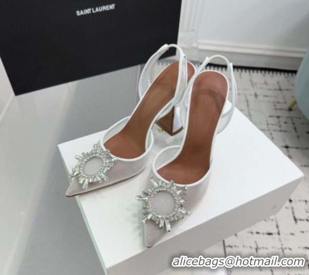 Shop Duplicate Amina Muaddi Begum Embellished Slingback Pumps 9.5cm in Mesh and Strass Buckle White 0604118
