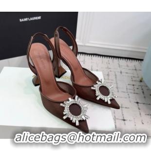 Grade Quality Amina Muaddi Begum Embellished Slingback Pumps 9.5cm in Mesh and Strass Buckle Brown 50604120