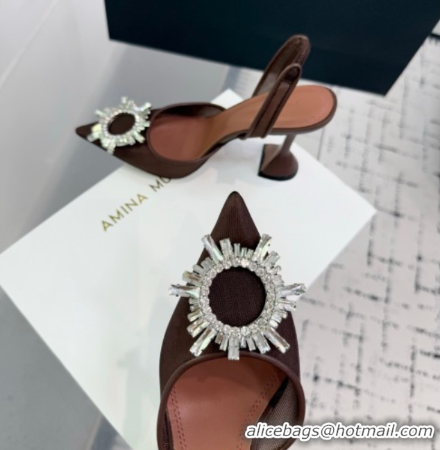 Grade Quality Amina Muaddi Begum Embellished Slingback Pumps 9.5cm in Mesh and Strass Buckle Brown 50604120