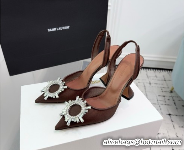 Grade Quality Amina Muaddi Begum Embellished Slingback Pumps 9.5cm in Mesh and Strass Buckle Brown 50604120