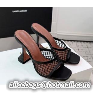 Pretty Style Amina Muaddi Lupita Mesh Heel Slides Sandal 9.5cm Black2 2025 AM070901